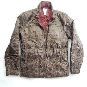 Chico's Womens Brown and Red Reversible Embroidered Zip Up Coat Size 0